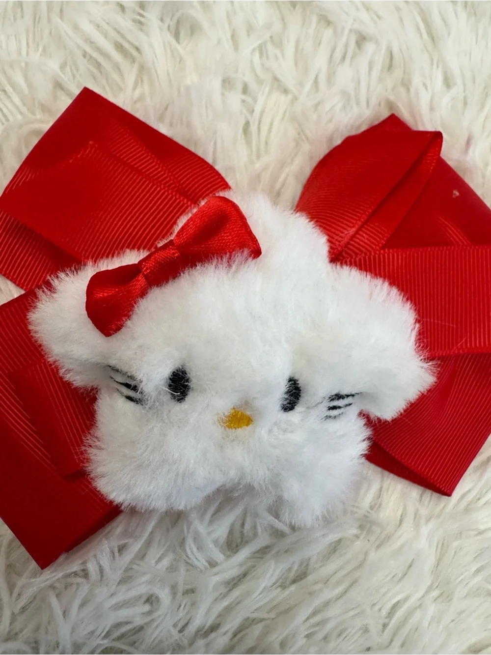Hello kitty Red Bow Hair Clip with Plush hello kitty Accent - Kids Accessories